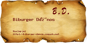 Biburger Dános névjegykártya